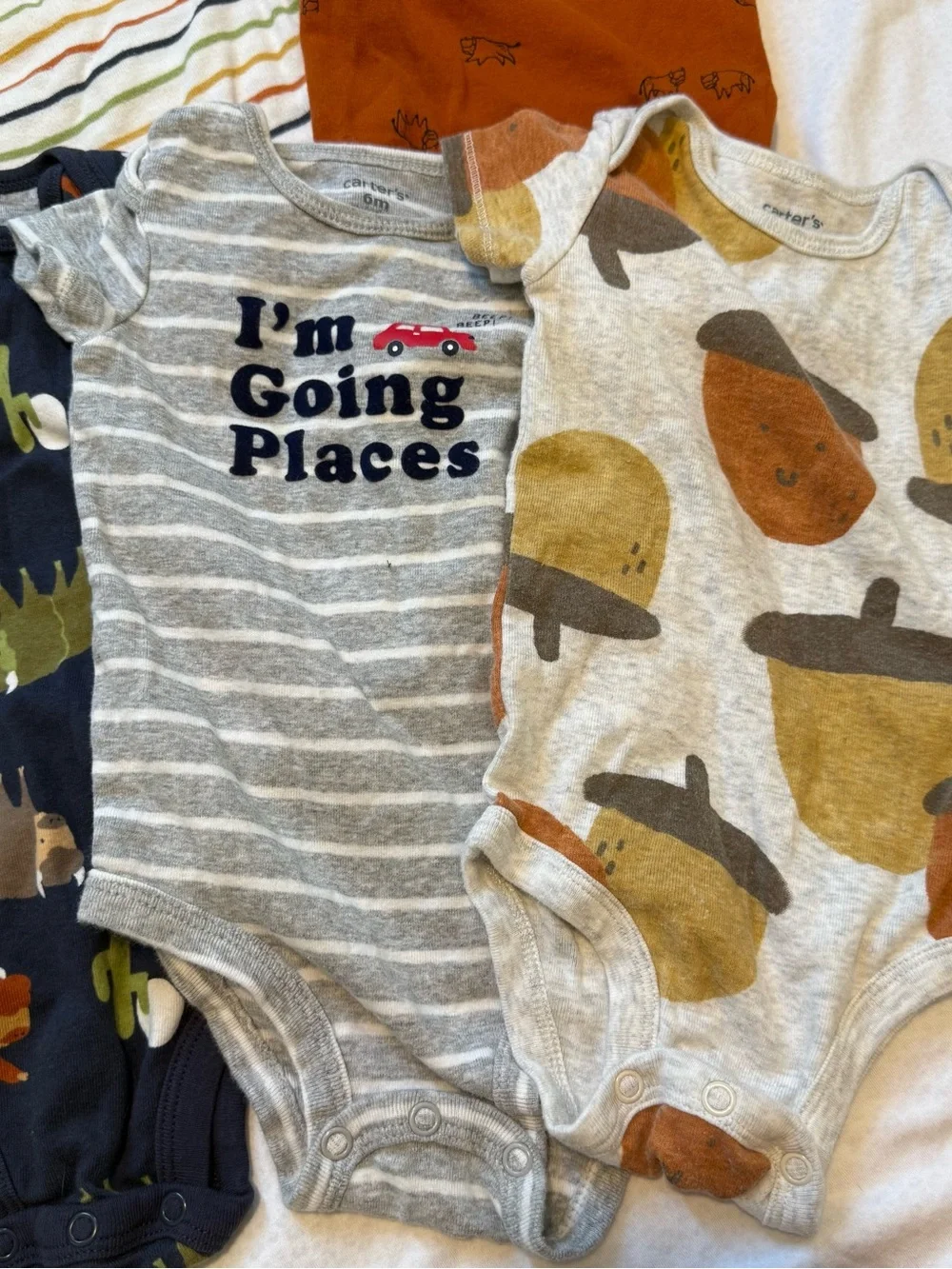 Carter's 6M Multi-Color Baby Bodysuit Set - Green, Rust, Navy, Gray, Cream